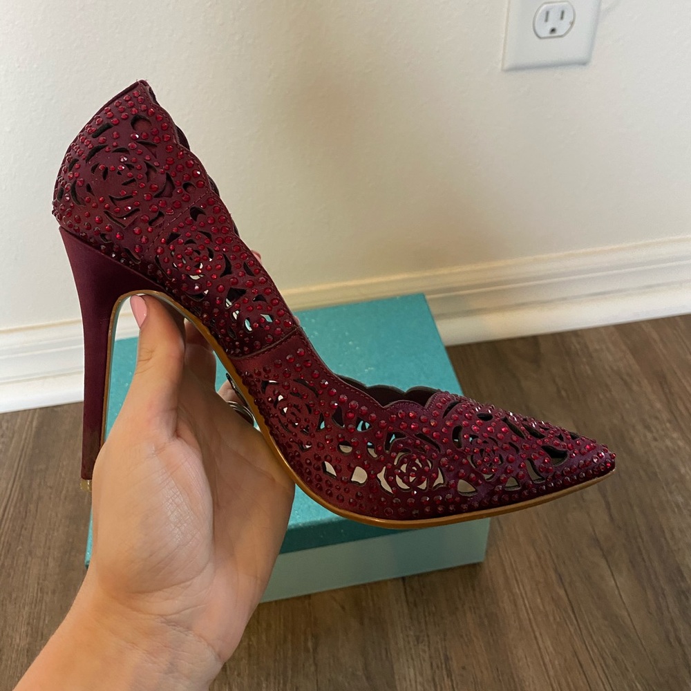 Betsey Johnson Maroon Rhinestone Heels - Picture 3 of 3